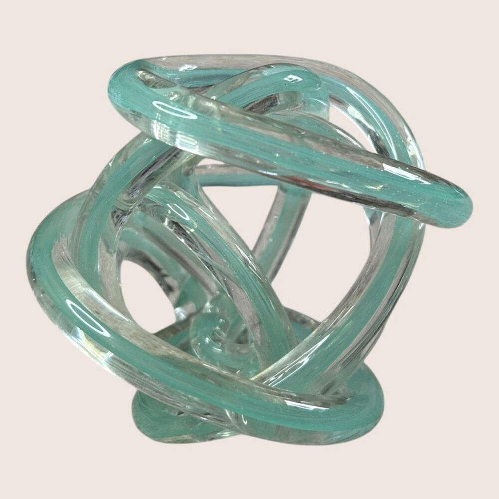 🪢 MODERN ART ABSTRACT DECORATIVE GLASS KNOT TEAL UNMARKED HANDBLOWN TIZO STYLE - Picture 3 of 8